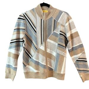St John Wool Double Zip Graphic Cardigan